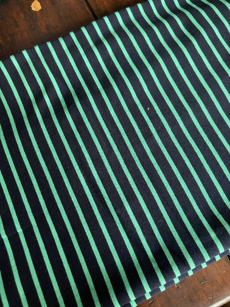 Navy and Green Stripe Ponte Knit 1 yard