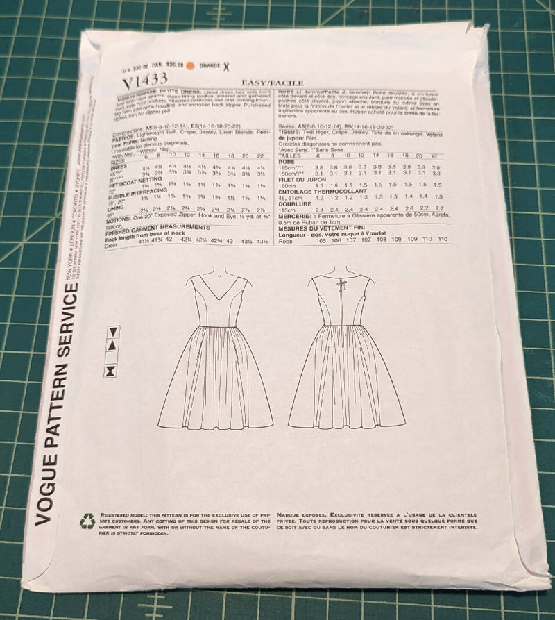 Vogue V1433 Tracey Reese Dress Sizes 14-22