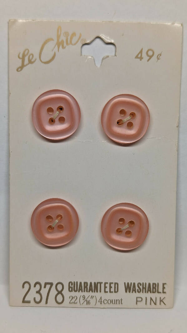 Le Chic Vintage Pale Pink Round with Square Inset Buttons 9/16" - set of 4