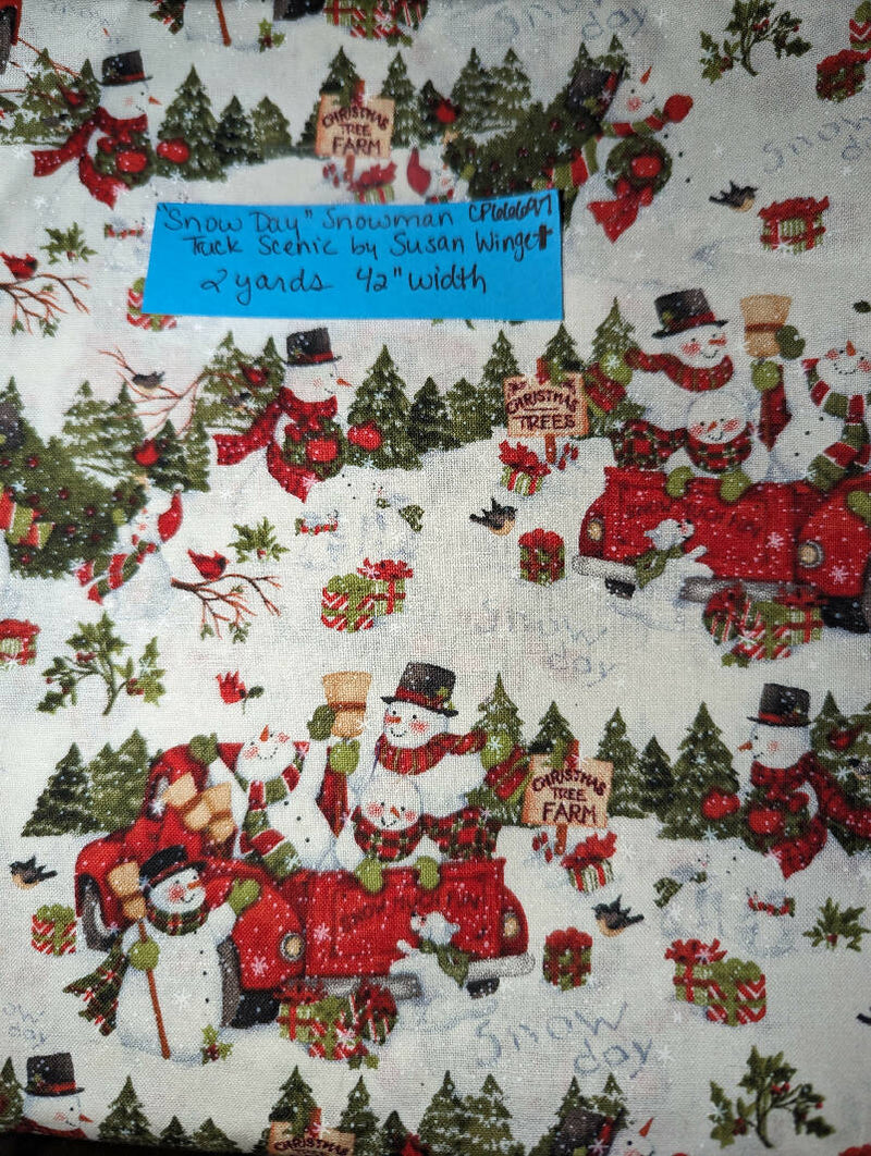 Susan Winget Snowman Truck Scenic "Snow Day" Fabric CP66697