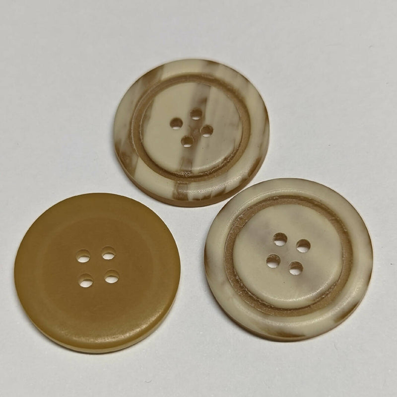 Vintage Cream Faux Wood Grain Round Buttons 26 mm - Set of 3