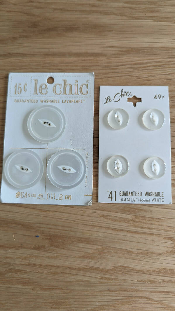 Vintage Le Chic White Pearlescent Round Buttons - Lot of 7