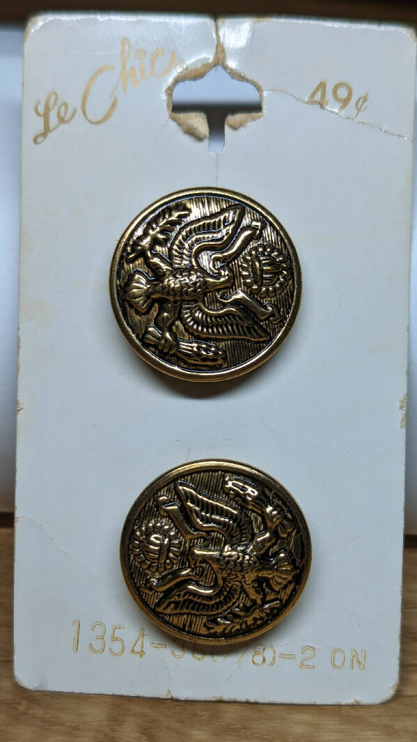 Le Chic Vintage Gold Toned Metal Eagle Shank Button 7/8" - Set of 2