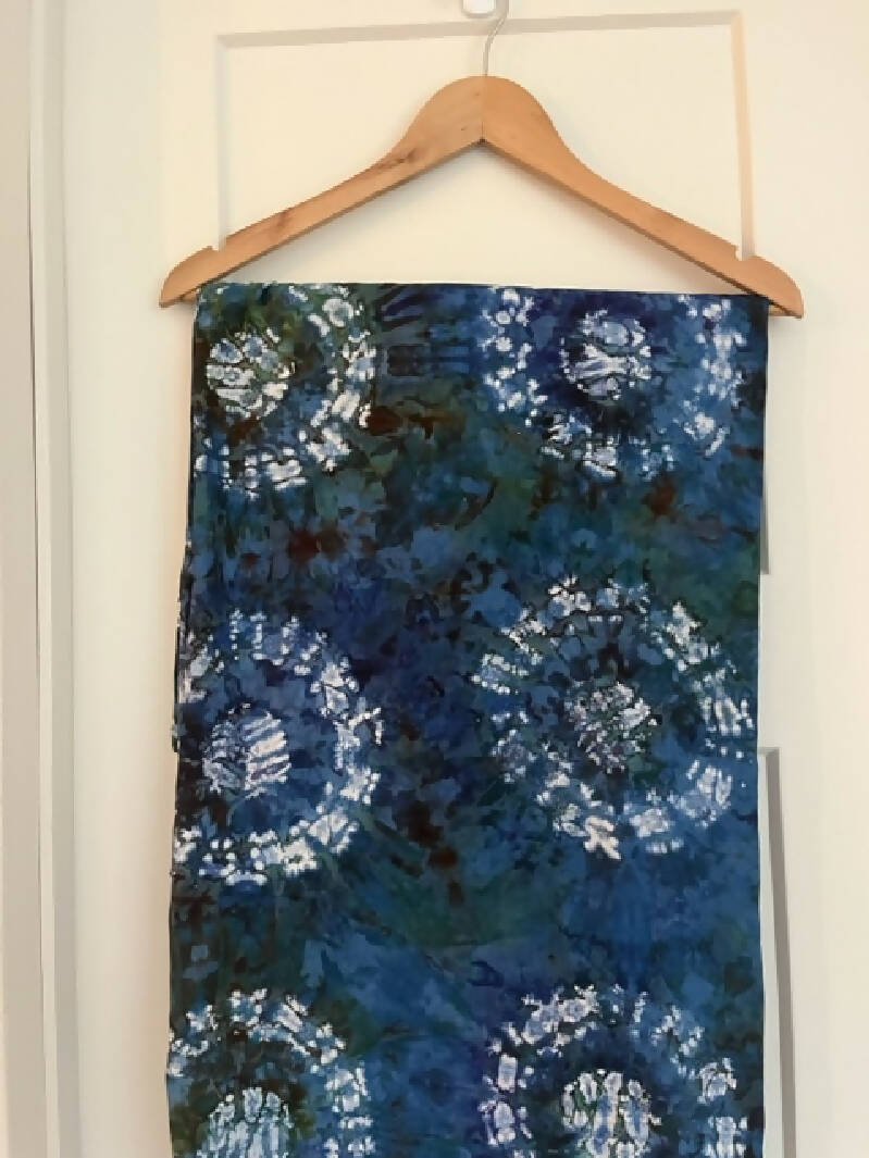Tie dyed blue cotton fabric