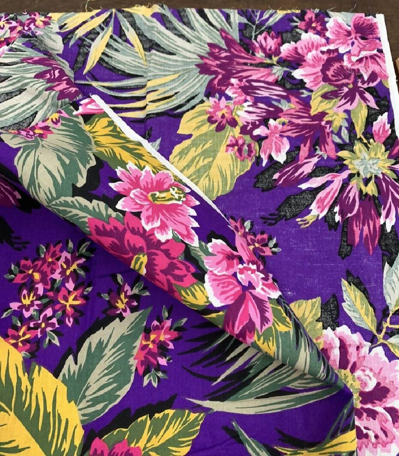 Cranston Print Works Purple Hawaiian Print Fabric 1y+18"x58" Plus off cuts
