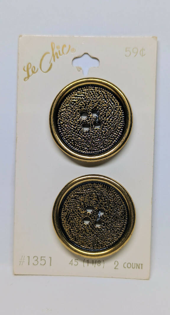 Le Chic Vintage Round Gold Pebbled Metal Buttons 1 1/8" - Set of 2