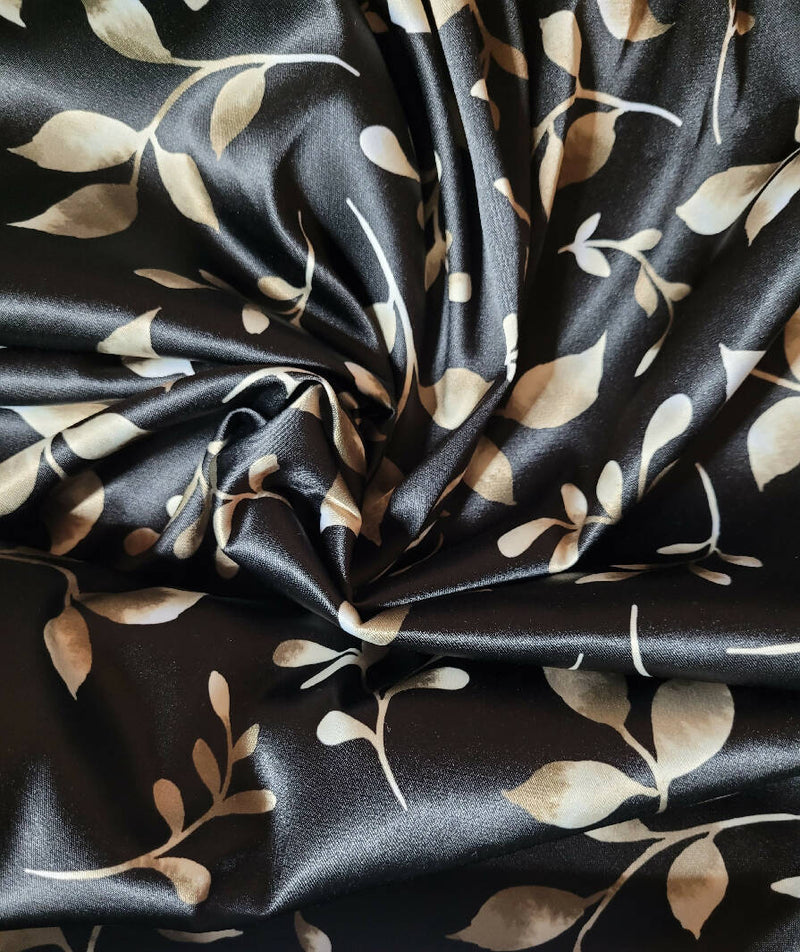 Black Ivy print stretch satin - 6 yards