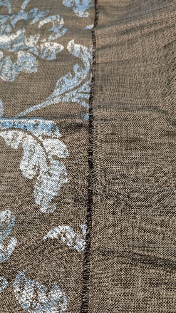 Taupe Brown Burlap-Look Silver Foil Floral Print Woven Home Decor Fabric - 35"L X 57"W