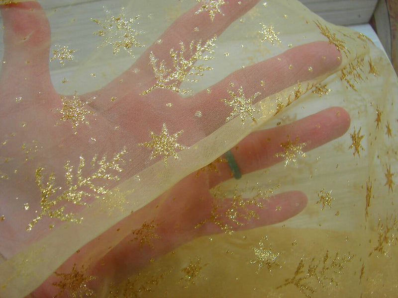 Gold Sheer Glitter Trees - Decor Fabric