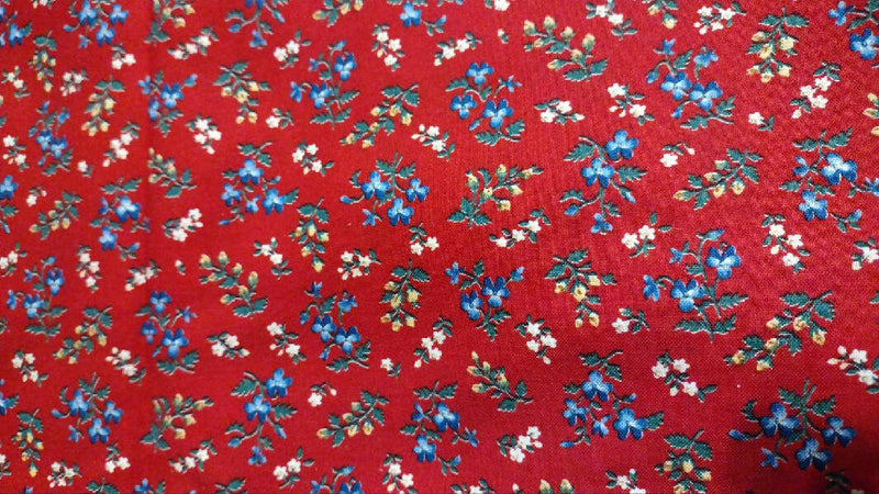1 Yard + 26" V.I.P. Print Cranston Print Works Cotton Quilting Fabric Red with Blue Flowers - Beautiful Fabric