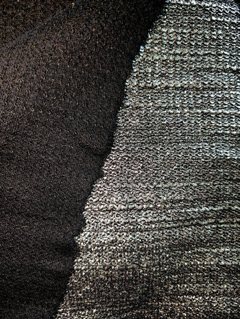Black cotton knit with shiny silver metallic on one side, sold by the HALF YARD, 55", 95% cotton garment fabric