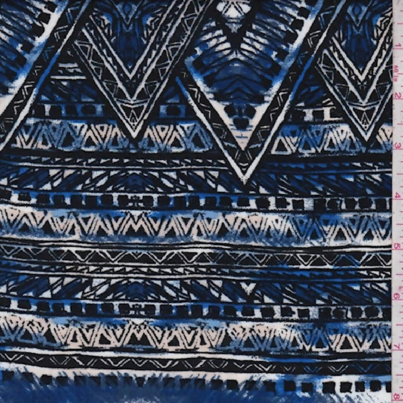 NEW Blue/Black/Ecru Diamond Batik, sold by the HALF YARD - 100% rayon garment fabric, 55"