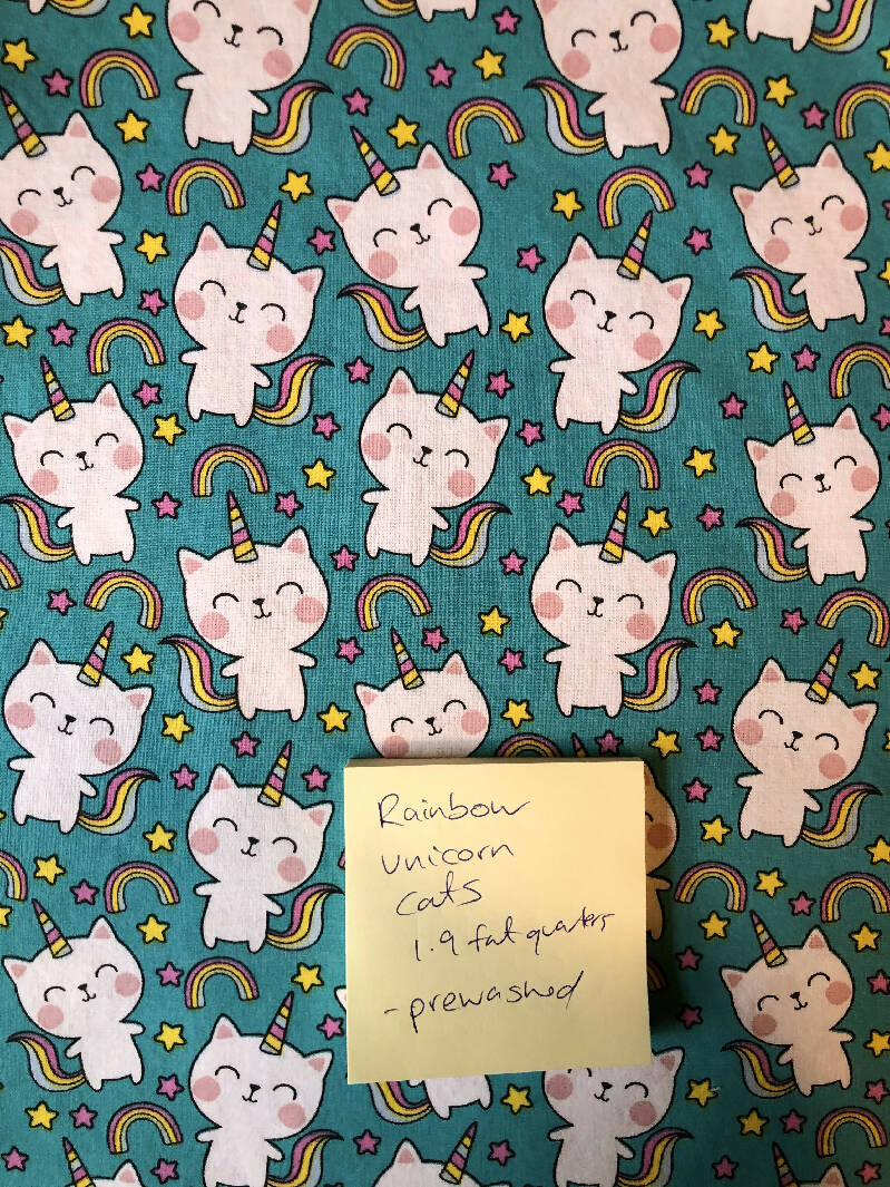 Unicorn Cats and Rainbows - 100% quilting cotton - 1.9 fat quarters