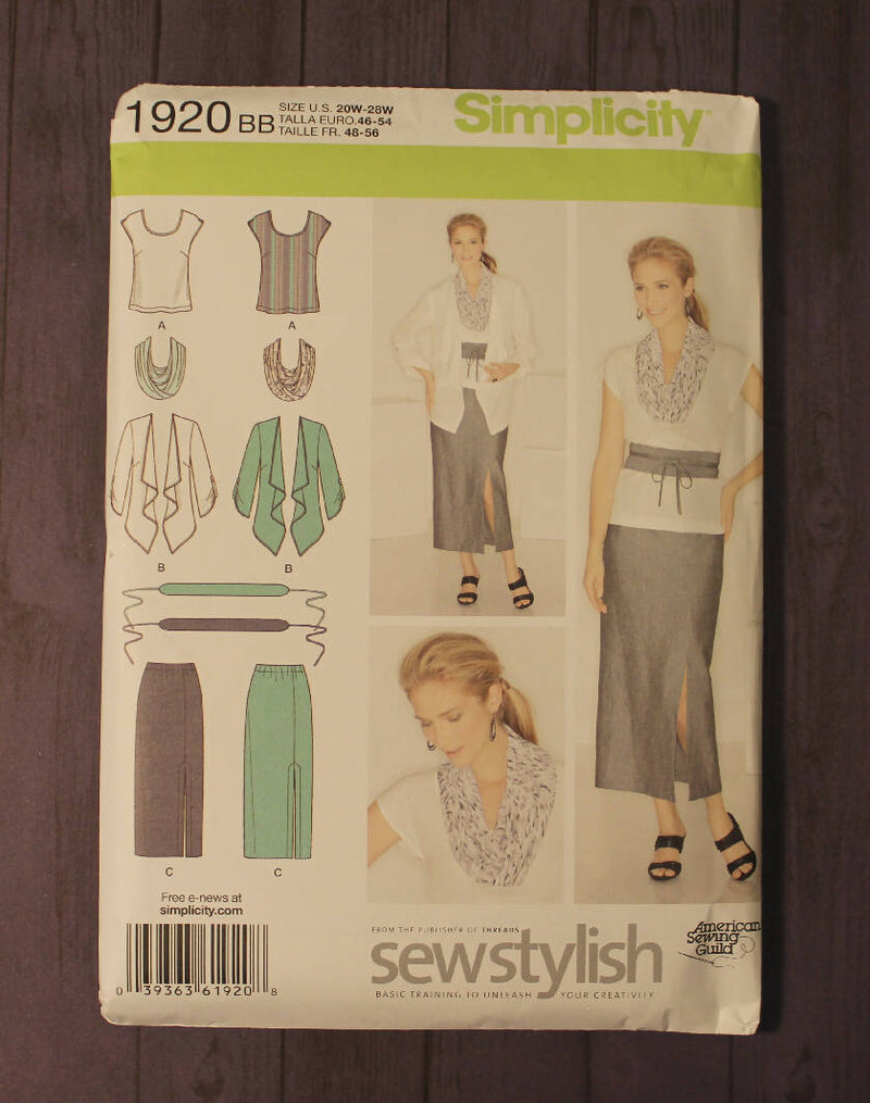 Simplicity 1920 Womens Skirt, Top, Jacket, Scarf, and Belt