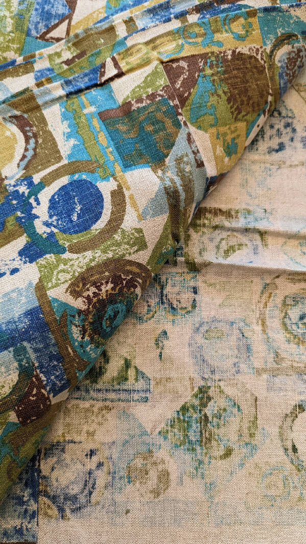 Vintage Waverly MCM Graphic Print Bonded Canvas Woven Fabric 49"W - 12 3/4 yds