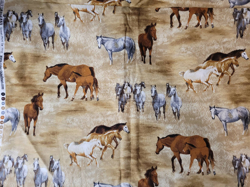 Vintage Robert Kaufman horses print quilting cotton- 3/4 yd