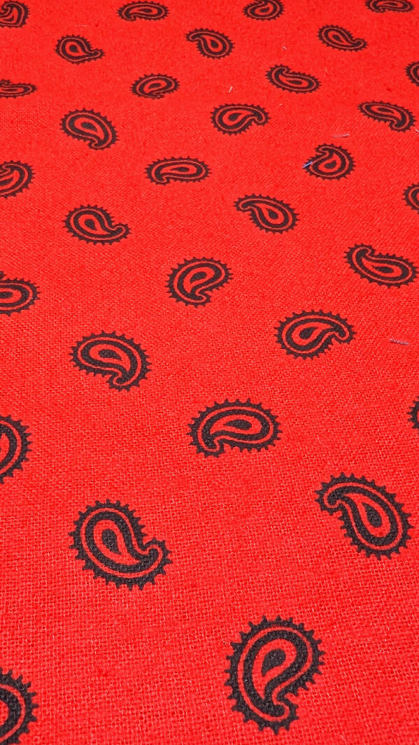 Vintage Red/Black Paisley Print Cotton Flannel Woven Fabric 44"W - 1 1/4 yd