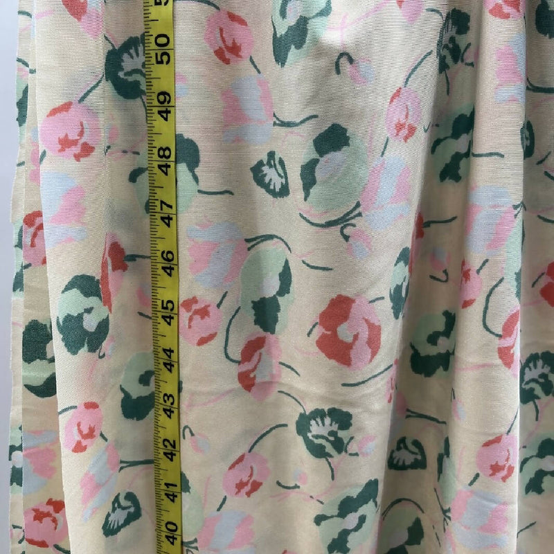 Cream, Coral, Pink, and Green Floral Polyester Knit - 2 Yds