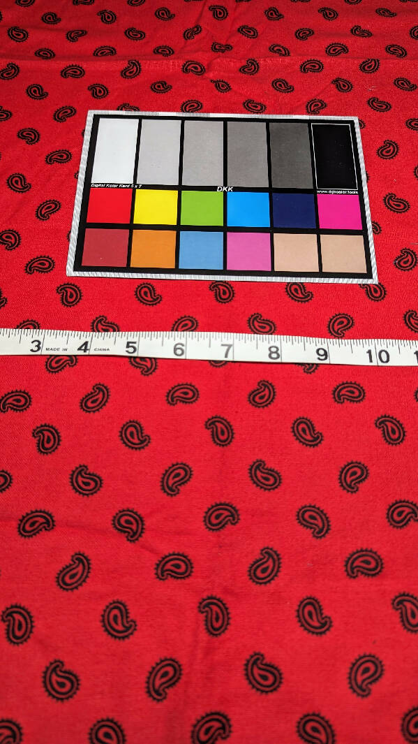 Vintage Red/Black Paisley Print Cotton Flannel Woven Fabric 44"W - 1 1/4 yd