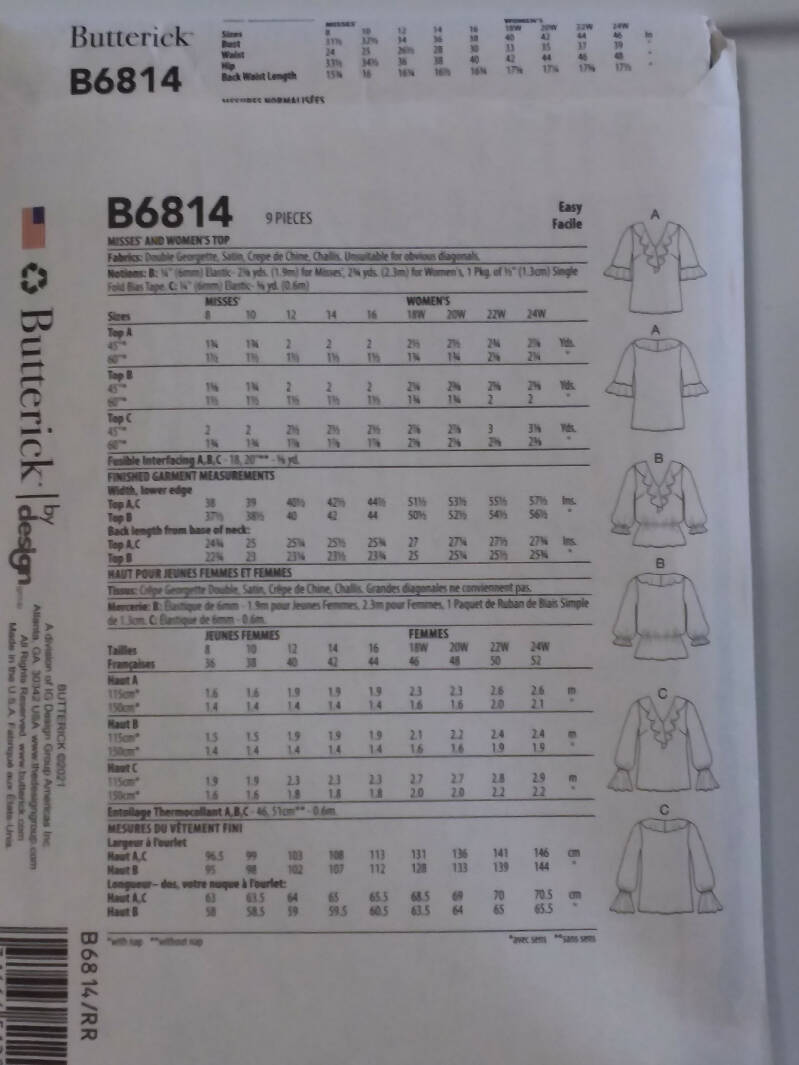 Butterick 6814 ruffle neck top