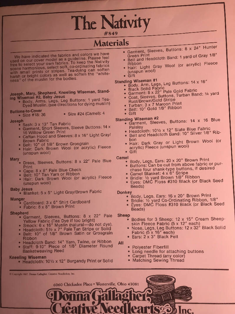 1985 Donna Gallagher “The Nativity” uncut pattern Destashify
