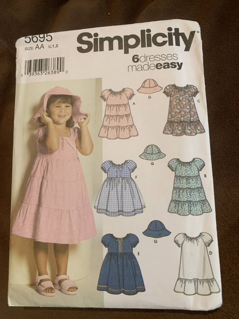 Simplicity 5695 Toddler dresses 6 made easy size AA 1/2, 1, 2 NEW uncut