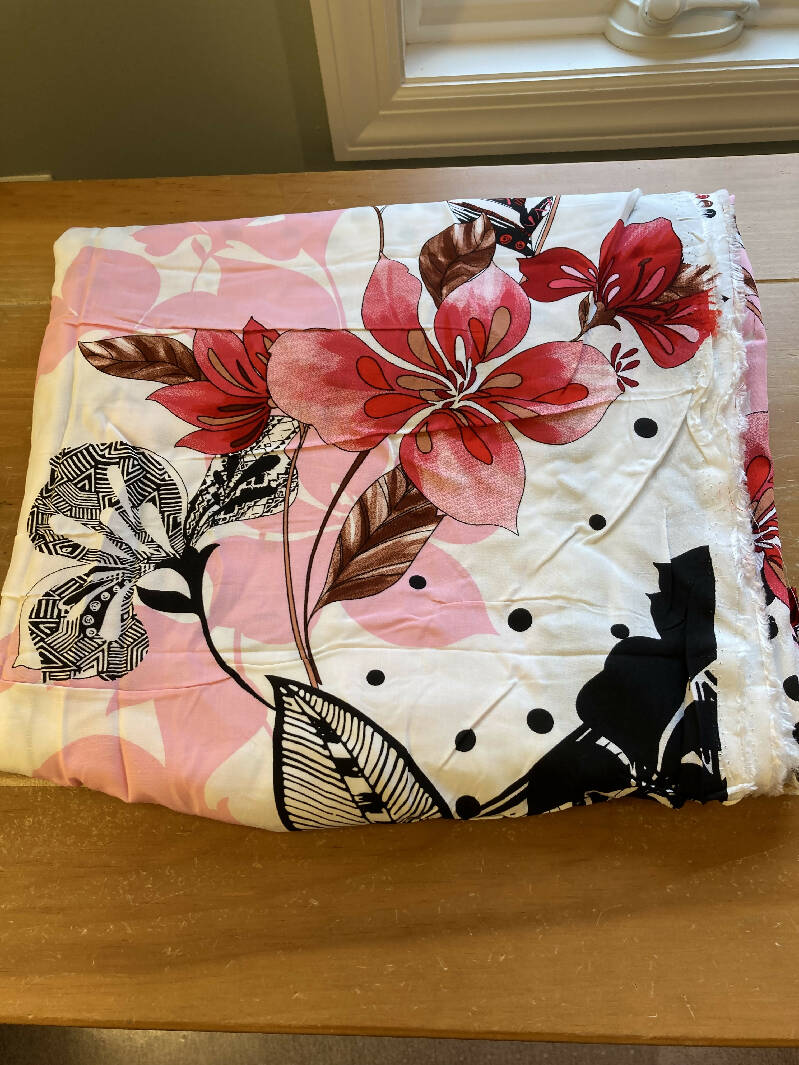 Rayon Poplin Vanilla Fabric With Mixed Floral Print 2.3 yards