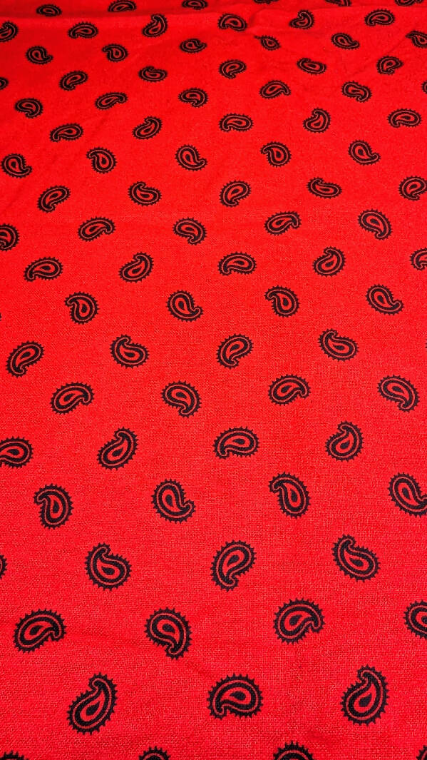 Vintage Red/Black Paisley Print Cotton Flannel Woven Fabric 44"W - 1 1/4 yd