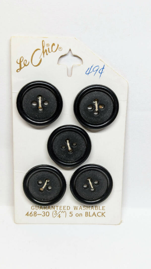 Le Chic Vintage Round Black Buttons 3/4" - set of 5