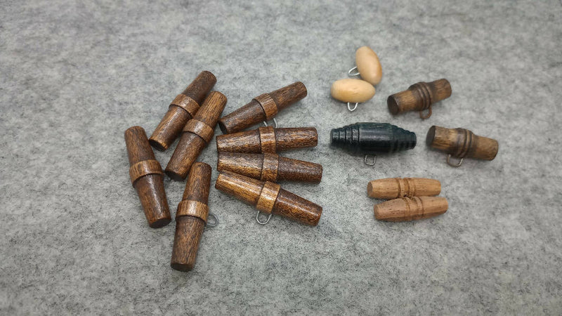 Wood Barrel shape buttons, Lot of 15 assorted styles