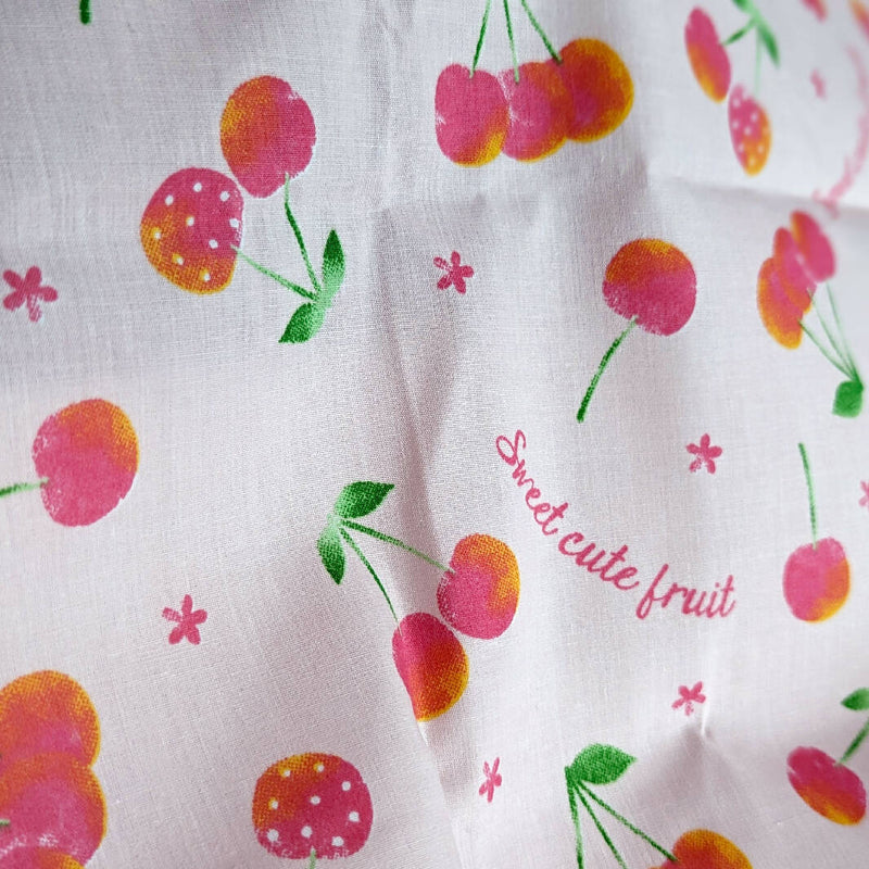 Pink Cherries Stiff Cotton Fabric In Light Pink (19X31.5 in)