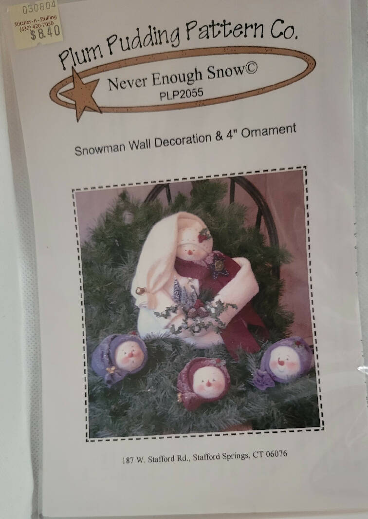 Never Enough Snow Wall Decoration and 4" Ornament pattern