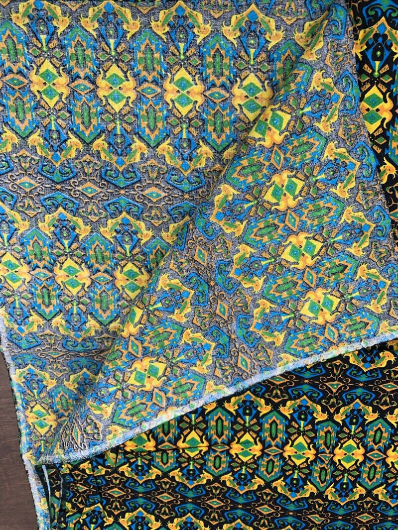 Multicolor Kaleidoscope Geometric Pattern Fabric Teal Yellow 2yrds+16"x44"w