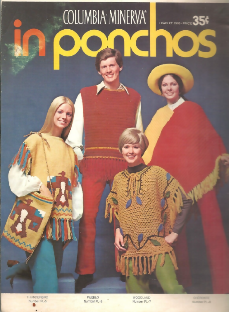 IN PONCHOS Columbia Minerva Leaflet 2520 Patterns Knit Crochet 1970s Vintage