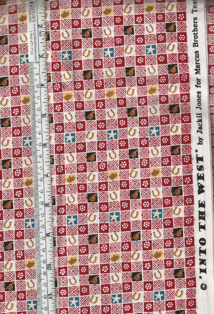 Western Style Fabric Into the West Red White Check 2 yards