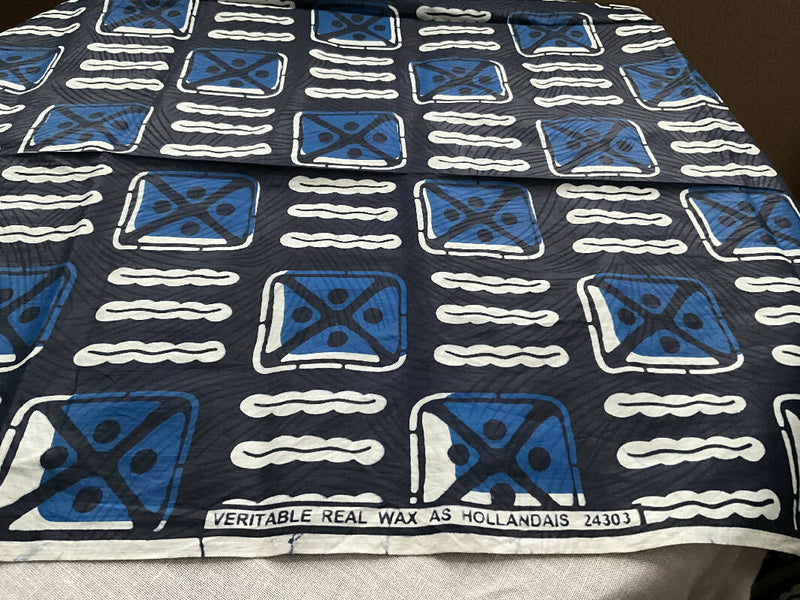 Navy Waxed Cotton / Batik / Ankara Fabric, Two Yards