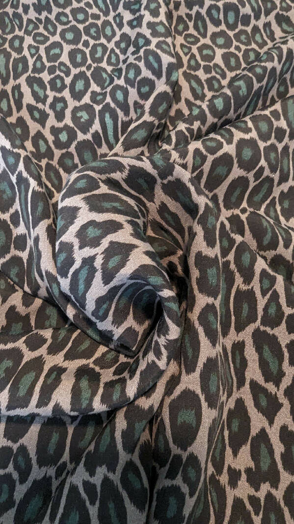 Taupe/Black/Dark Teal Animal Print Rayon Challis Woven Fabric 60"W - 3 yds
