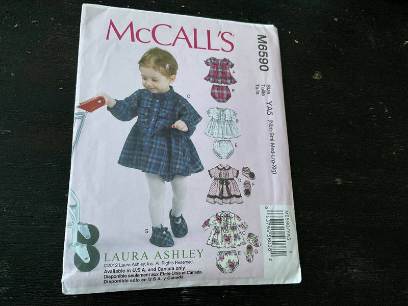 McCall’s M6590 - Laura Ashley Baby/Toddler Dress and Bloomers Pattern, Unopened, US Sizes NB-XL