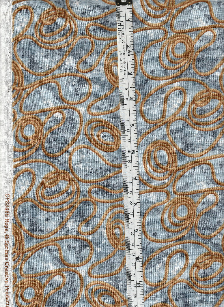 Western Fabric Rope on Blue Background 2 pieces 1 yard Plus Remnant