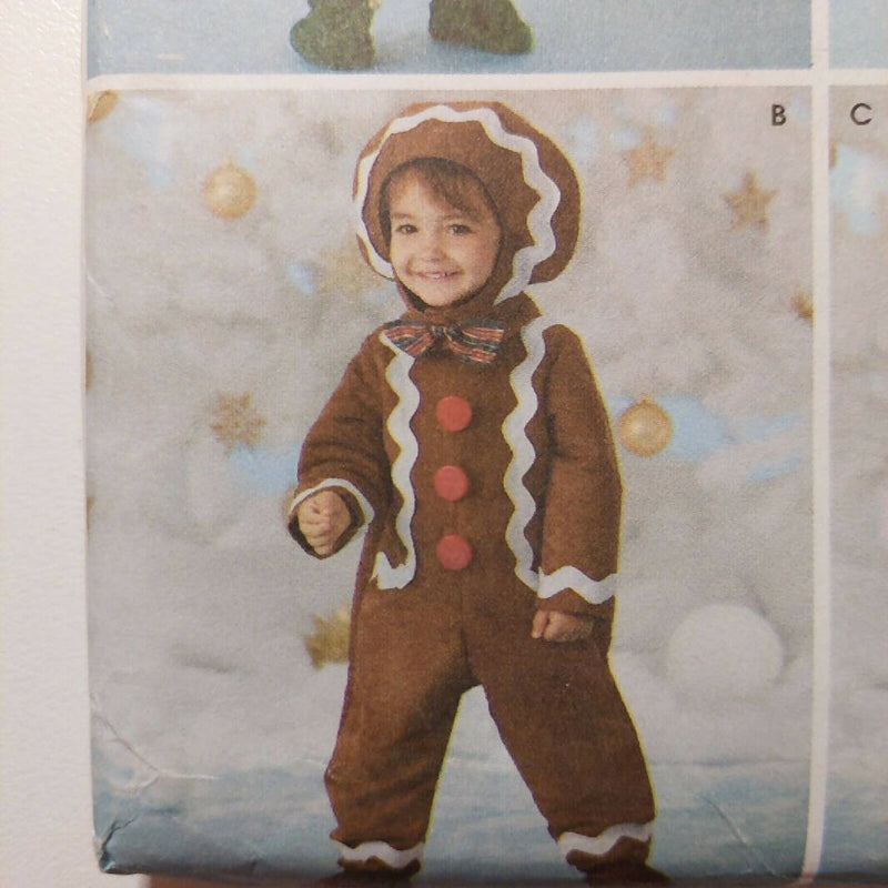 Simplicity 3916 CHRISTMAS COSTUMES Toddler Elf, Reindeer, Gingerbread, Snowman Up to Size 4