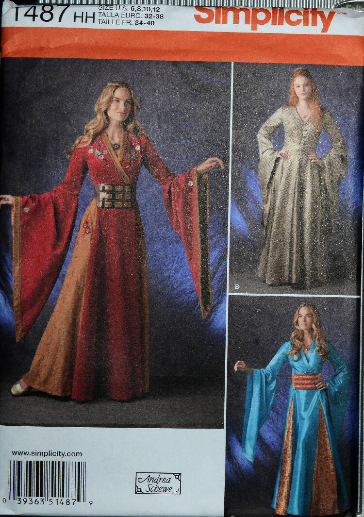 Simplicity 1487 Dress Costume Sewing Pattern Gown Medieval Renaissance Sz 6-12