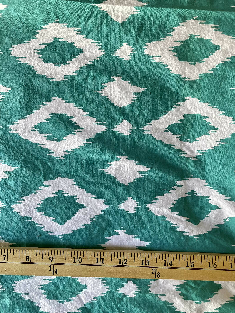 Teal and white cotton lawn ikat, 2 yds