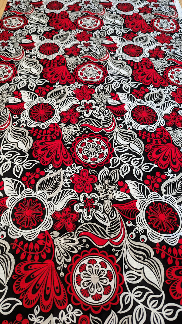 Black/Red/White Graphic Floral Print Quilting Cotton 45"W - 2 1/4 yds
