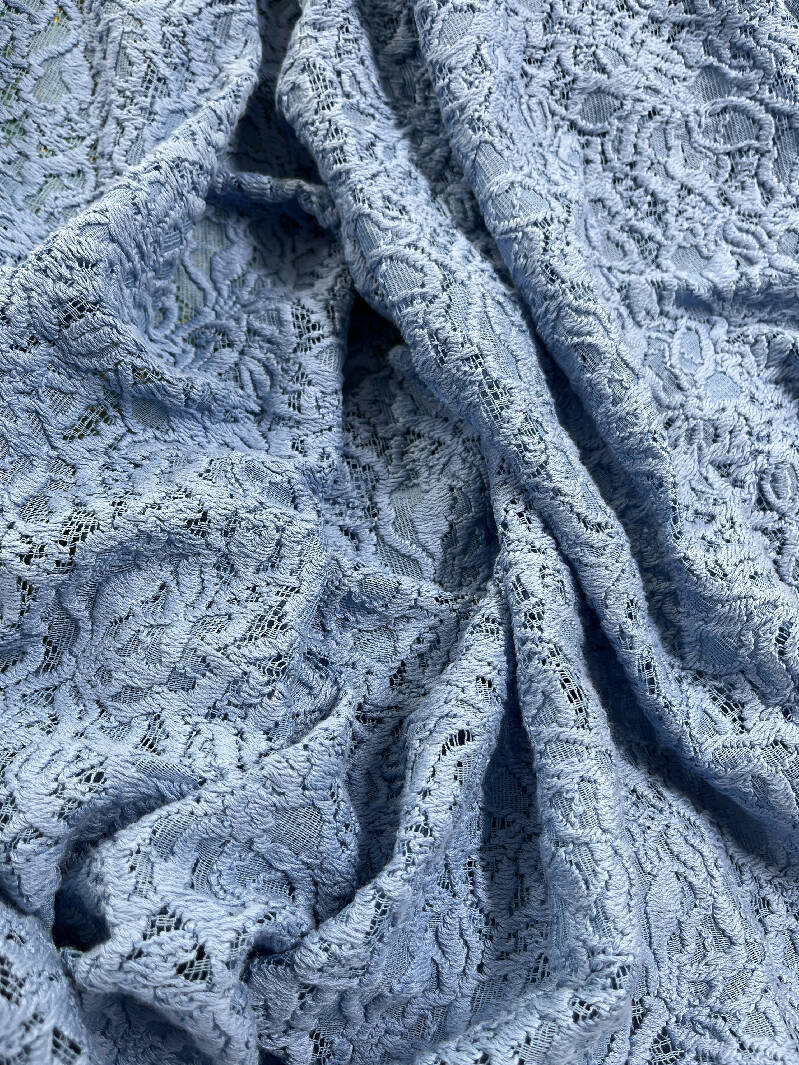 Cerulean Frost 100% polyester Embroidered Floral Design Lace