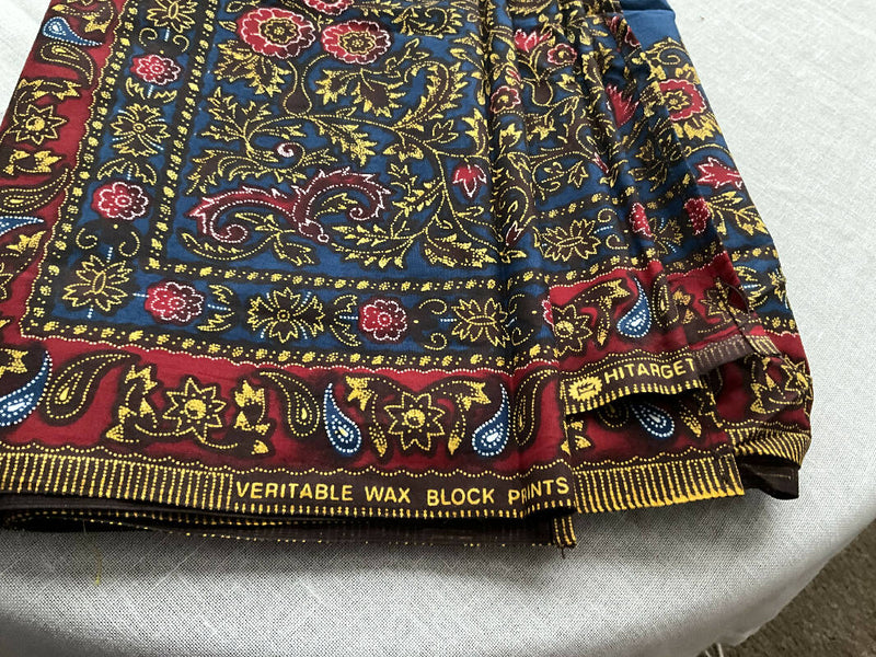 Dark Blue Floral Waxed Cotton / Batik / Ankara Fabric, 2 Pieces Totaling 4.5 Yards
