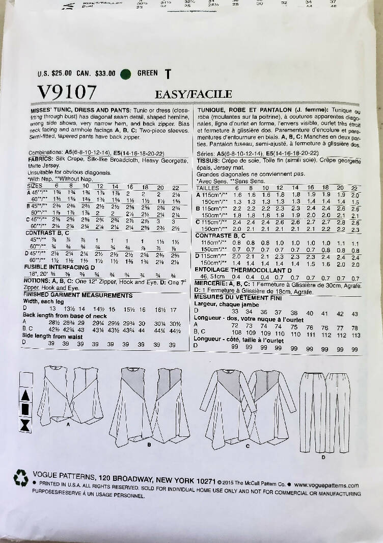 Uncut Vogue Pattern V9107