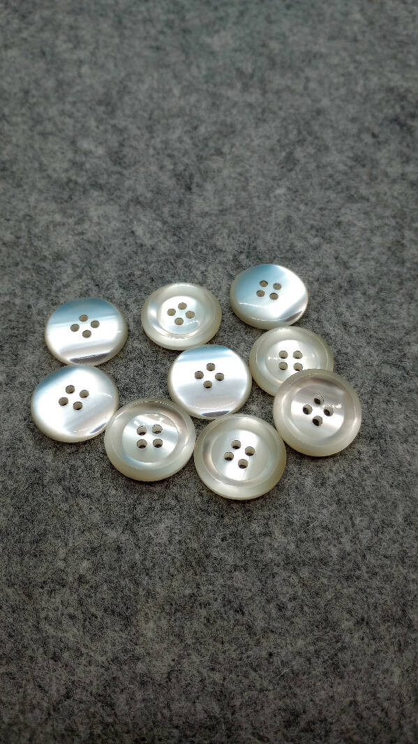 White MOP Look 4 hole glossy 7/8" buttons, Lot of 9