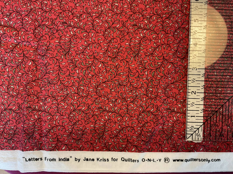 100% cotton quilting fabric | 1 yard - red and beige floral print
