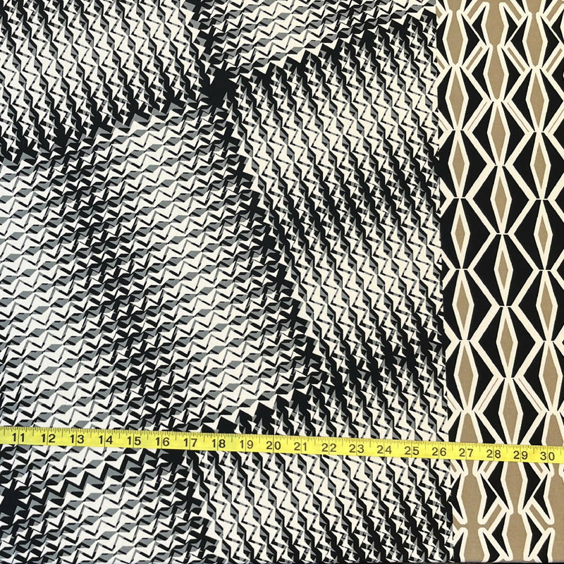 Geometric Gray, Taupe, B&W Polyester Lycra Panel Print Knit - 3 Yds