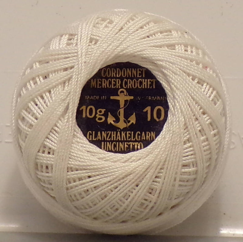 Cordonnet Mercer Crochet Size 10; White; Lot of 5 Balls; Germany; Vintage